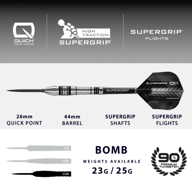 Harrows SUPERGRIP QP Bomb Steeldart-Set 22 oder 25 Gramm